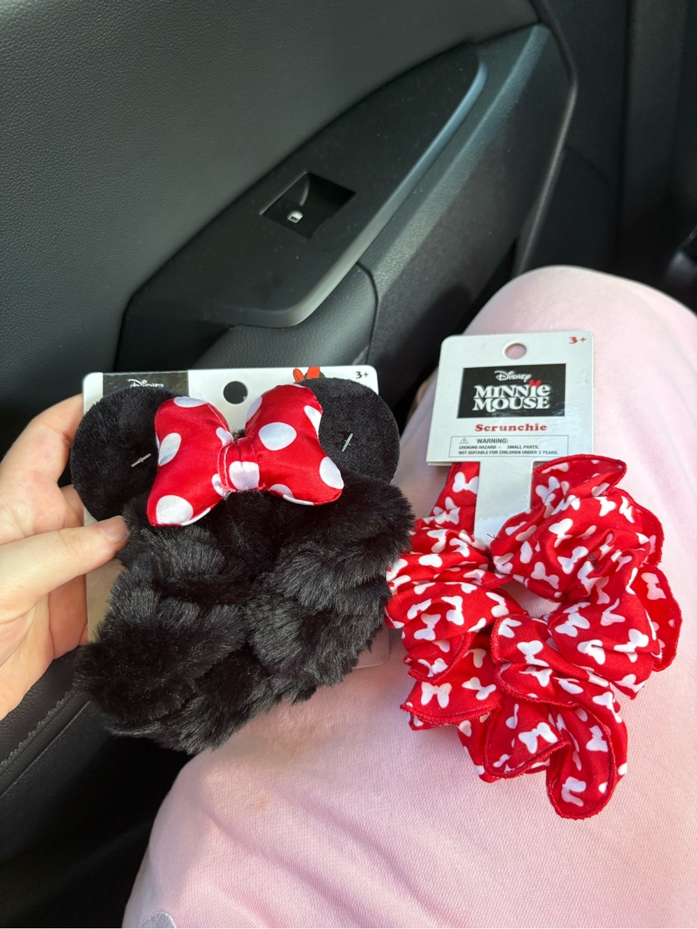 Black Faux-Fur Earmuffs & Red Bow Scrunchies Set